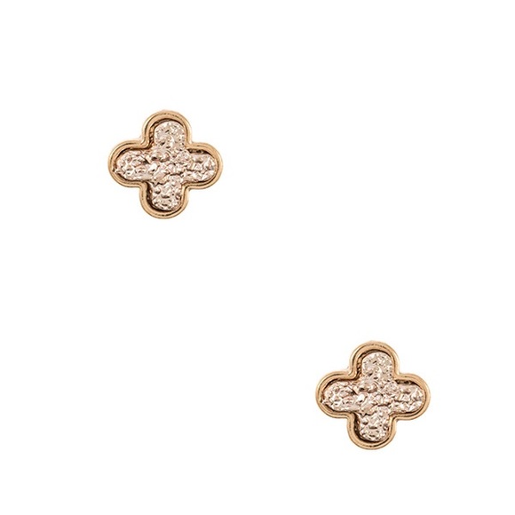 Gold & Blush Clover Stud Post Minimalist Earrings - Picture 2 of 2